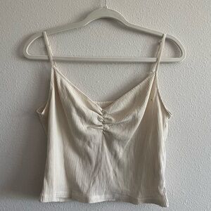 NWT American Eagle Ribbed Cinch-Front Cropped Tank Top Women’s Large Cream Knit